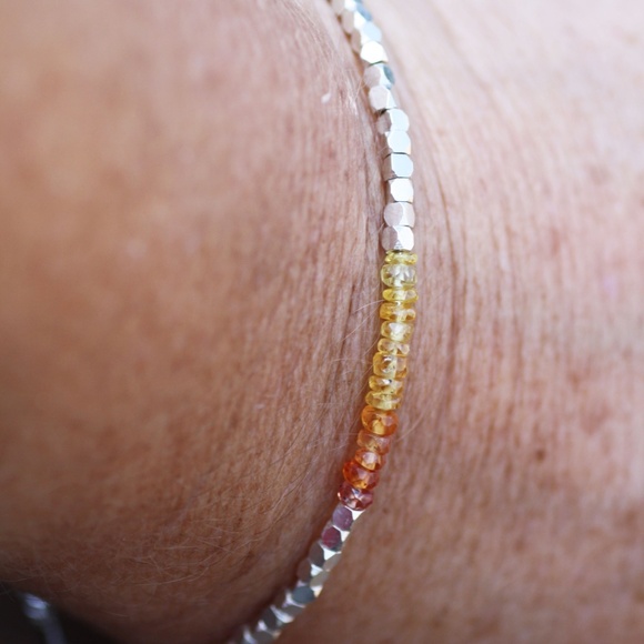 Handcrafted Bali Bead Natural Yellow Orange Sapphire Bracelet Sterling Silver - Picture 4 of 4